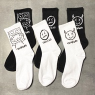 Japanese Cotton Cartoon Pattern Hip Hop Style Breathable Mid Tube Socks Skateboard Socks 1Pair Soft 