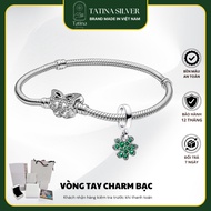 Silver Bracelet Mix Charm 4 Leaf Clover Bracelet with Stone Four Leaf Clover with Green Stone Meanin