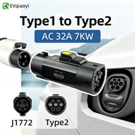Evqiaoyi J1772 Type 1 to Type 2 Ev Charging Adapter 32a 7kw Portable Converter for Type 2 Electric V
