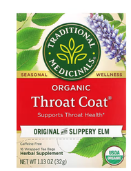 🌀Organic🌀  Traditional Medicinals Organic Throat Coat Original with Slippery Elm Caffeine Free 16 Wr