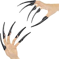 10 Pcs Long Finger Claws ,cuff design Adjustable Black Metal nail rings extension,Halloween articula