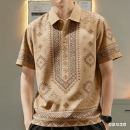 Mens Polo Shirt for Men Clothing Barong Clothing Vintage Style Tops Casual Short-sleeve Polo Shirt O