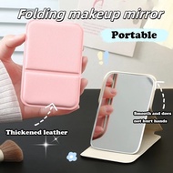Foldable Makeup Mirror Mini Cosmetic Mirror Portable PU Leather Desktop Standing Cosmetic Mirror