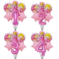 6pcs Super Mario Princess Peach Birthday Party Decoration 32inch Number Foil Balloon Peach Princess Party Supplies Baby Shower