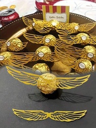 50入組金色中空巧克力3D翅膀針、杯子蛋糕3D翅膀裝飾飾品、派對巧克力裝飾、巧克力和薄餅杯子蛋糕裝飾，用於生日派對用品
