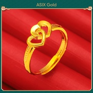 ASIX GOLD แหวนผู้หญิง 999 แหวนหัวใจชุบทองคำแท้ 24K ปรับขนาดได้ ไม่ลอก ไม่ดำ