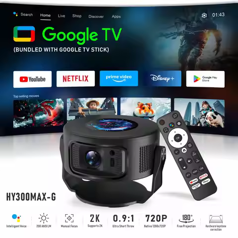 WESOPRO Projector HY300 MAX 200 ANSI 2K HD 720P BT5.0 With Google TV Allwinner H137 Portable Smart H