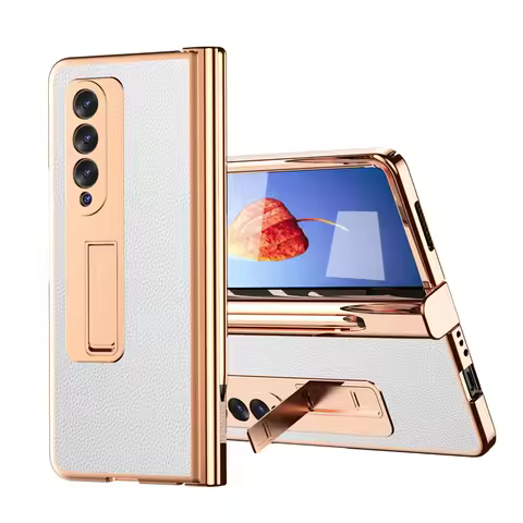 Fully Protected Electroplated PC Leather Bracket Hinge Phone Case For Samsung Galaxy Z Fold 5 4 3 2 