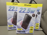 最後1個，大容量快充，100%new awei P10K, 22.5W  Power bank, with type C input, +  2 usb output, 10000mah, super
