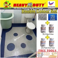 ( Double Colour Flake Full Set ) Epoxy Flakes Coating ( 1KG GREY MIX / 1KG BLUE / 2L PRIMER / 2L CLE