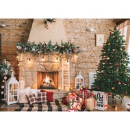 7x5ft Christmas Fireplace Theme Photography Backdrop Merry Xmas Sock Gift Decorations Family Party B
