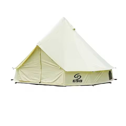 GSD Outdoor Canvas Bell Tent, Mongolian Yurt Style Glamping Tent with Stove Jack and Side Chimney