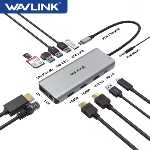 Wavlink USB-C Docking Station Triple Display USB C HUB 4K 60Hz Type C to HDMI DP RJ45 USB3.0 Adapter
