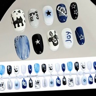 Rock Kitten Sweet Cool Style Wearing Nails Short Oval Cute Blue Series Manicure Patch Y2K Millennium