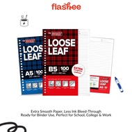 Flashee Loose Leaf A5 B5 Isi Kertas Binder Kertas File A5 20 Ring B5 26 Ring Bergaris Polos