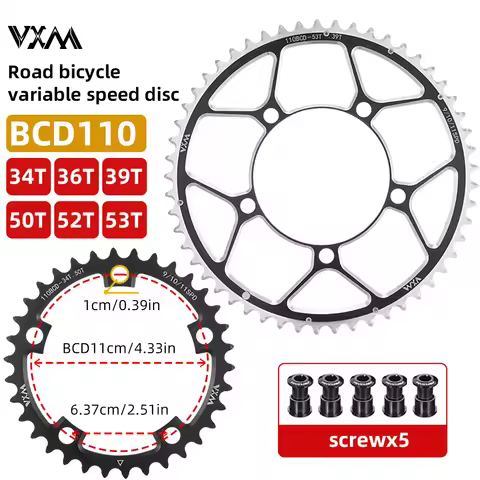 VXM Road Bike Chainwheel 110BCD Crankset Aluminum Alloy Double Chainring Riding 34/50T 36/52T39/53T 