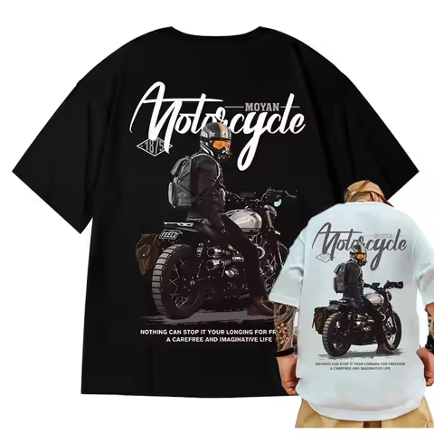 Size 8XL Men Casual T-shirt Teenager Student Tee American Vintage Motorcycle Man Print T-shirt Loose