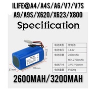 ILIFE A4 A4s A6 V7 V7s V7S Pro A9 A9s X620 X623 X800 2600 mAh 3200 mAh Grade A Replacement Battery