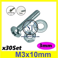 X30 Bolt Nut Set Ring M3 x 10mm JP3 M3 3mm Size M3x10 3x10mm 3x10 3x10mm Convex Head