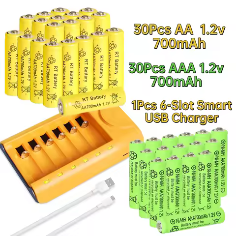 Skywolfeye 30pcs/24pcs/18pcs/12pcs/6pcs AA AAA NiMh 1.2V 700mah Rechargeable Battery Set with 6 Slot