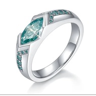 Original Moissanite Green and White Diamond 1 ct Marquise Cut Ring Authentic 925 Silver + GRA MEMO