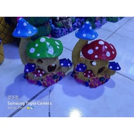 mushroom log house aquarium decor