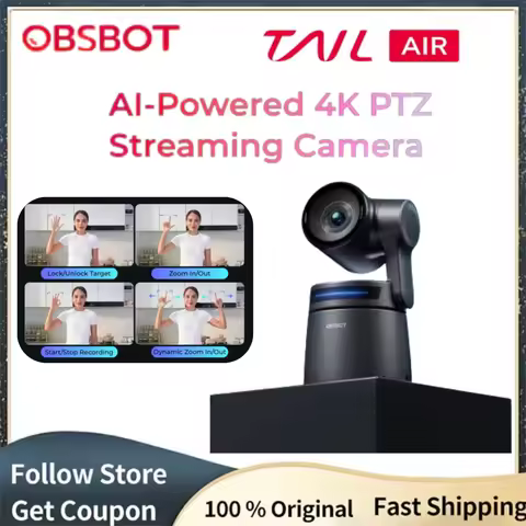 OBSBOT Tail Air NDI Streaming Camera 4K AI Tracking PTZ Camera w APP, Gesture Control, HDMI/USB-C/Wi