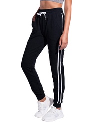 PULI Running Sweatpants for Women Drawstring High Waist Side Stripes Workout Cotton Athletic Lounge 