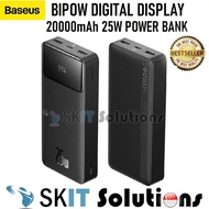 【SKIT SG】Baseus Powerbank Bipow 20000mAh 25W Power Bank Digital Display LED PD Fast Charge Portable Emergency Battery Charger High Capacity Safe on Board High Compatibility Apple Android Phones Multiple Devices Overheat Protection Type-C Dual Way