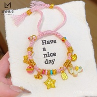 New Chinese Style Women's Bracelet Gold-Plated Star Hammered Pattern Good Luck Enamel Color Coiled U