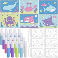 30 Sets Ocean Animal Sand Art Kits for Kids DIY Ocean Craft Sand Painting Colored Sand Art Painting 
