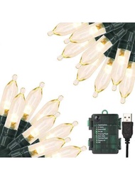 聖誕燈串,17英尺50個led電池式串燈帶有定時器和記憶功能,或防水插頭適用於室內外裝飾(暖白色)