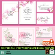 50-Set AI/EPS Pink Wedding Card Design Template Files | Editable Adobe Illustrator Digital Design Fi