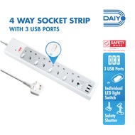 Daiyo DE 298 Surge Protected USB 4 Way Extension Socket