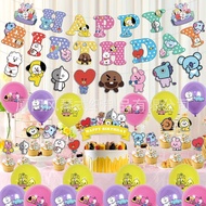 2022 KPOP BTS BT21 Theme Birthday Party Decoration Cake Topper Latex Balloons Banner Party Needs Scene Layout Home Party Supplies