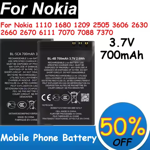 BL-4B BL-5CA Mobile Phone Battery 3.7V 700mAh for Nokia 1110 1680 1209 2505 3606 2630 2660 2670 6111