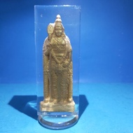 handmade golden HIndu God Murugan statue embedded on epoxy resin for dashboard workstation presentation