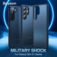 Sanptoch Military Shockproof Phone Case For Samsung Galaxy S24 / S24+ / S24 Ultra Translucent Matte Cover For Galaxy S21 S22 S23 Ultra Plus 5G Hard Back + Soft Edge Slim Protective Casing - Black