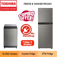 [COMBO] Toshiba Top Load Washing Machine & 2-Door Inverter Fridge ( 10.5KG & 270L ) AW-UK1150HM(SG) 