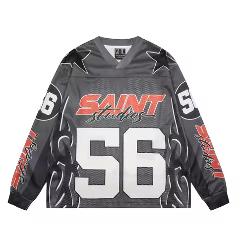 Mesh SAINT long sleeves vintage Brown Number 56 T-shirt Men Women Tops Tee T Shirt