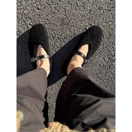 Fur Shoes Women Mary Jane Shoes Sheepskin One-Piece Slip-On Shoes Black Shoes