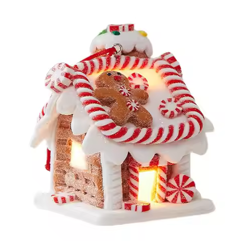 Gingerbread House Tree Topper Light Up Mini Gingerbread House Ornaments Soft Clay Fairy Tale Candy H
