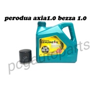 Perodua Engine Oil 0w20(3Litre) 0w-20 Fully Synthetic+Oil Filter Axia,Bezza 1.0 Minyak Hitam,Enjin O