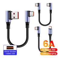 6A Elbow 90° USB Type C Short Cable 15cm/30cm Gamer Charging Cable Type C To Type C Fast Charge for 