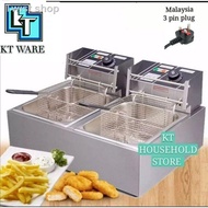 卐KT WARE 2 x 8L  Electric Stainless Steel Deep Fryer Commercial Portable Double Tank dapur goreng elektrik kentang
