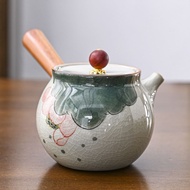 Hand-painted Ge kiln teapot ceramic open piece single pot handmade teapot with handle and side handl