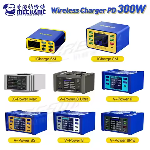 MECHANIC Desktop Wireless Charger PD 300W Smart Charger QC PD 3.0 Fast Charging Base LCD Digital Dis