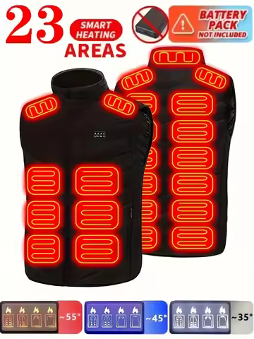 23-Zone Heated Vest Smart Heating Jacket Carbon Fiber Polyester Blend Fabric in Solid Stand Collar D