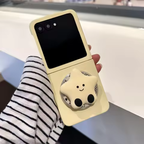 Cute Simple Creamy Yellow Magnetic Phone Case with Magnetic Star Bracket for Motorola Razr50 Razr 50