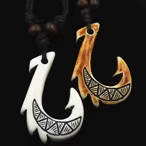 New Zealand Ethnic Tribe Maori Bone Necklace Fish Hook Pendant Choker Retro Imitation Yak Bone Neckl